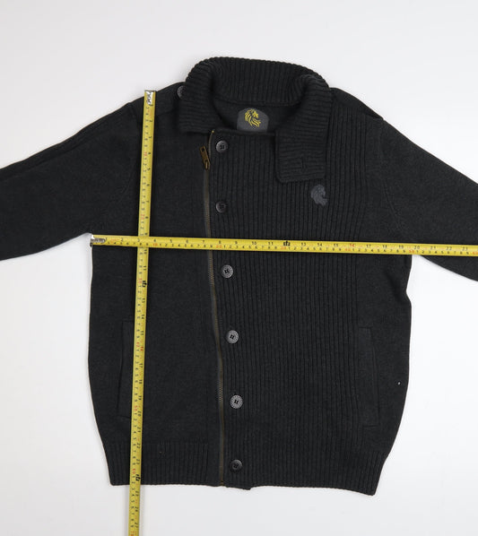 Strength & Honour Men's Black M Cotton Collared Full Zip Cardigan