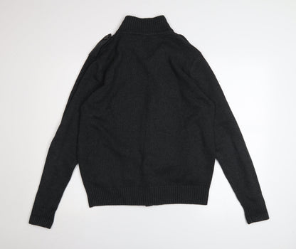 Strength & Honour Men's Black M Cotton Collared Full Zip Cardigan