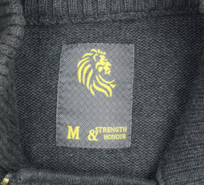 Strength & Honour Men's Black M Cotton Collared Full Zip Cardigan