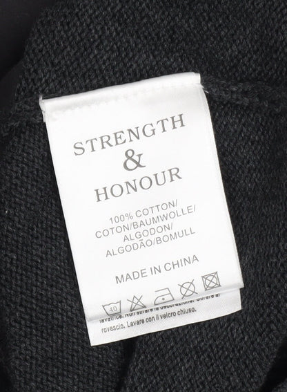 Strength & Honour Men's Black M Cotton Collared Full Zip Cardigan