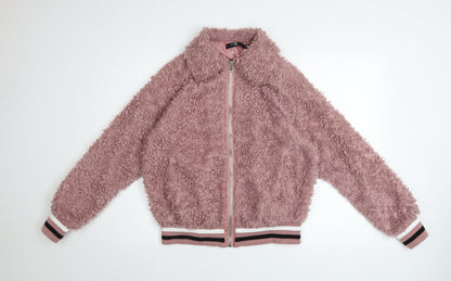 M Women's Pink Faux Shearling Bomber Jacket Size 6 Regular Zip Up
