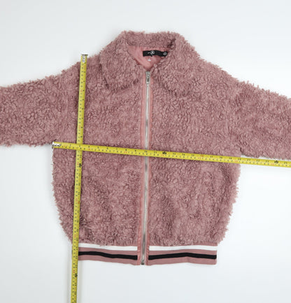 M Women's Pink Faux Shearling Bomber Jacket Size 6 Regular Zip Up