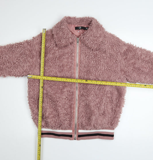 M Women's Pink Faux Shearling Bomber Jacket Size 6 Regular Zip Up