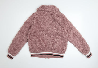 M Women's Pink Faux Shearling Bomber Jacket Size 6 Regular Zip Up