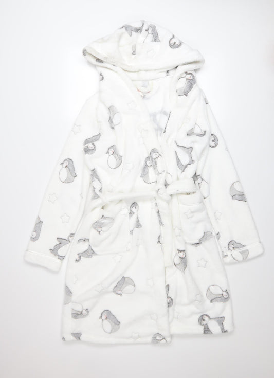 Tu Women White Penguin Fleece Hooded Robe M