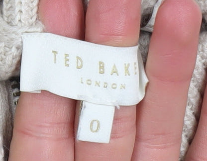 Womens UK Size XS Ted Baker Beige Full Zip Jumper