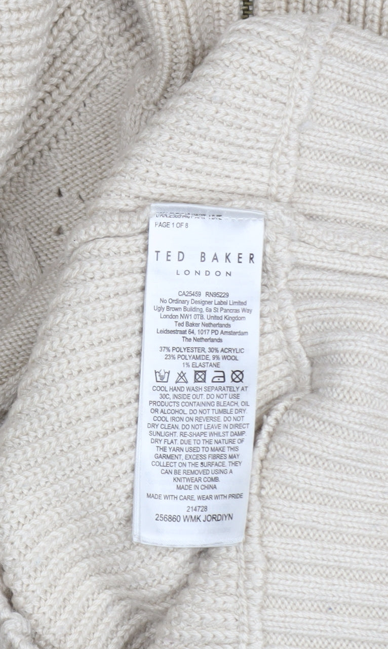 Womens UK Size XS Ted Baker Beige Full Zip Jumper