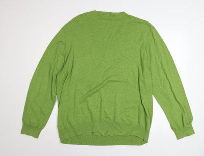 Pierre Cardin Men's Green 2XL Cotton V-Neck Jumper