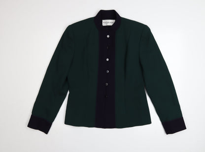 JH Collectibles Women's Green Wool Blazer Size 12 Classic Buttoned Long Sleeve