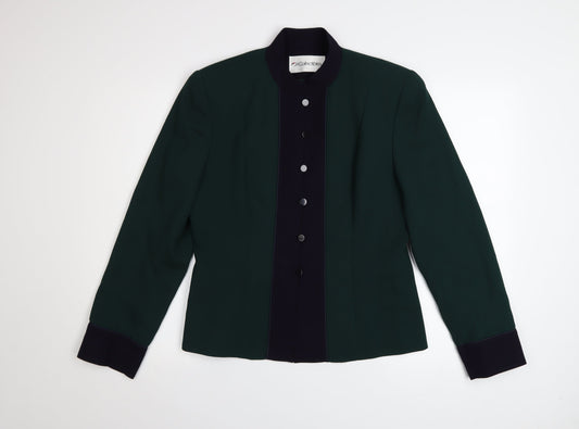 JH Collectibles Women's Green Wool Blazer Size 12 Classic Buttoned Long Sleeve