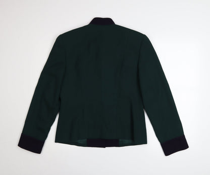 JH Collectibles Women's Green Wool Blazer Size 12 Classic Buttoned Long Sleeve