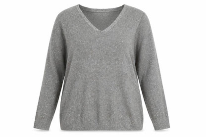 RJR John Rocha Women's Grey Sequin V-Neck Pullover Jumper Size 18