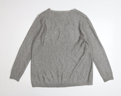 RJR John Rocha Women's Grey Sequin V-Neck Pullover Jumper Size 18