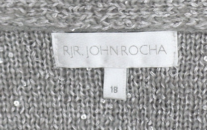 RJR John Rocha Women's Grey Sequin V-Neck Pullover Jumper Size 18