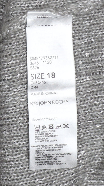 RJR John Rocha Women's Grey Sequin V-Neck Pullover Jumper Size 18