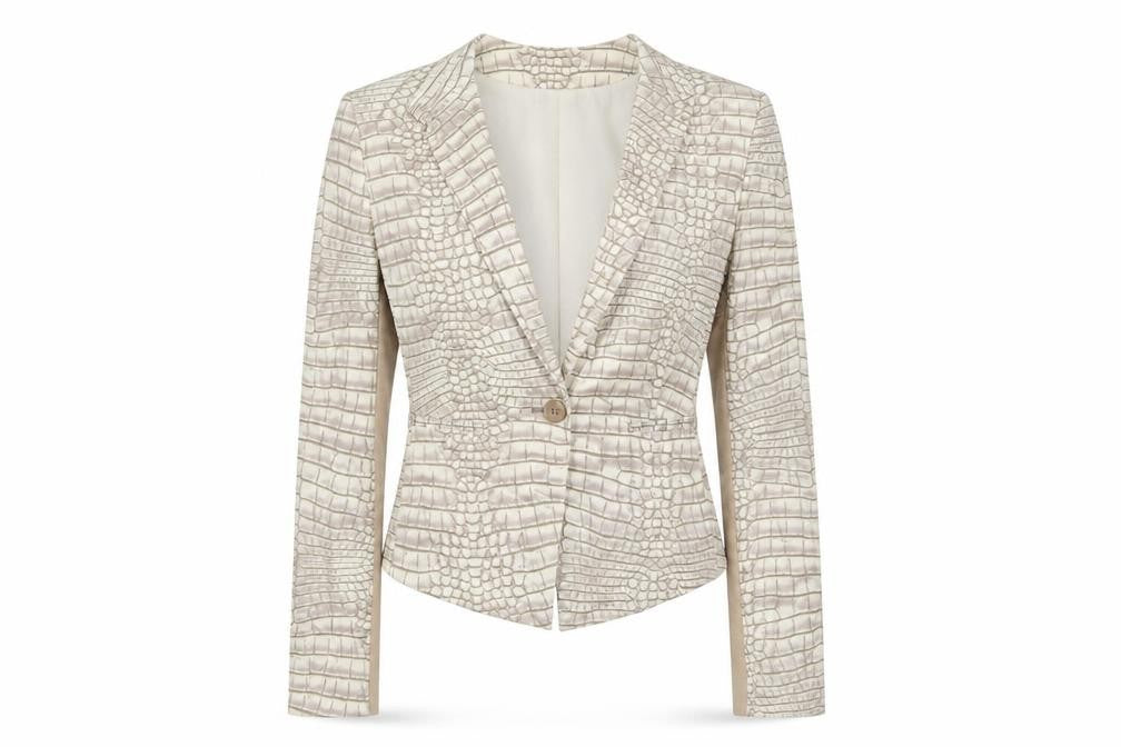 BCBGMAXAZRIA Women's Beige Croc Print Cotton Blend Blazer Jacket Size S