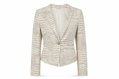 BCBGMAXAZRIA Women's Beige Croc Print Cotton Blend Blazer Jacket Size S