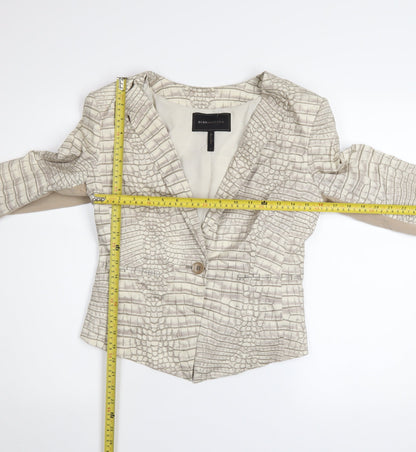 BCBGMAXAZRIA Women's Beige Croc Print Cotton Blend Blazer Jacket Size S