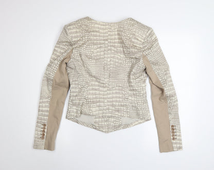 BCBGMAXAZRIA Women's Beige Croc Print Cotton Blend Blazer Jacket Size S