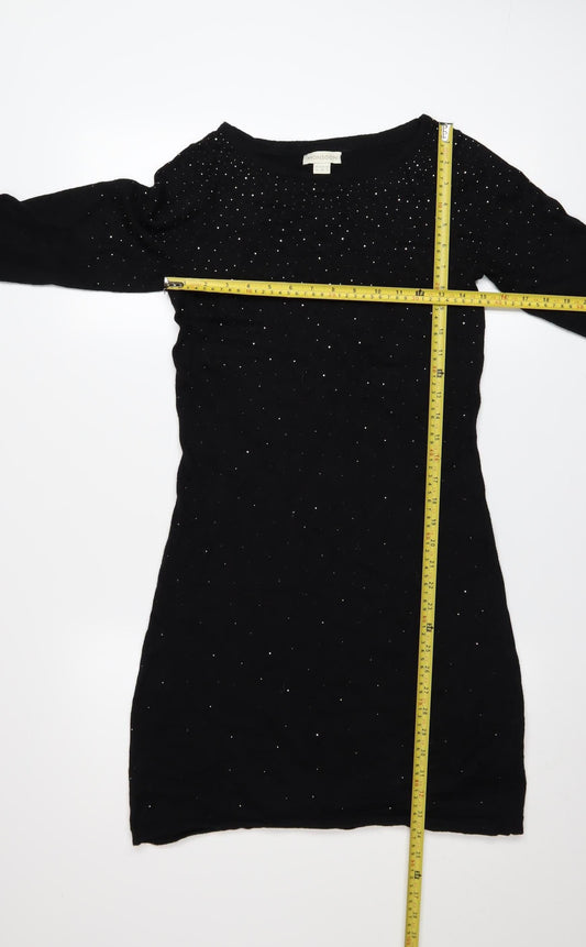 Monsoon Women Black Beaded Shift Dress Size 10 3/4 Sleeve