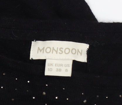 Monsoon Women Black Beaded Shift Dress Size 10 3/4 Sleeve