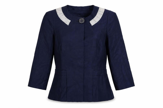 Front view of Betty Jackson Black Women's Blue Linen Blend Blazer, size 8