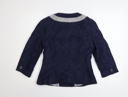 Betty Jackson Black Women's Blue Linen Blend Blazer Size 8