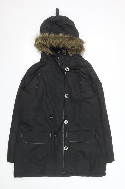 Womens UK Size 12 Fluid Black Parka Coat