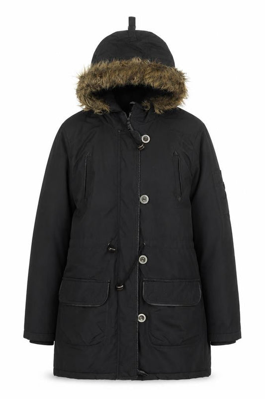 Womens UK Size 12 Fluid Black Parka Coat