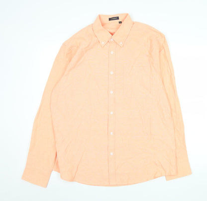 HISDERN Men’s Orange Cotton Blend Button-Down Long Sleeve Shirt L 17