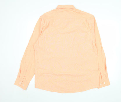 HISDERN Men’s Orange Cotton Blend Button-Down Long Sleeve Shirt L 17