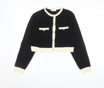 Womens UK Size S Wild Flower Black Cardigan Jumper
