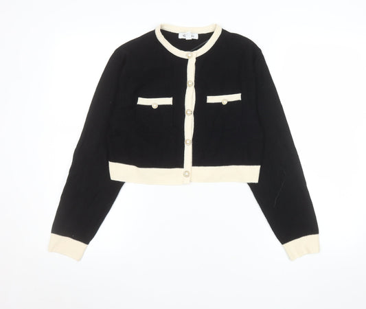 Womens UK Size S Wild Flower Black Cardigan Jumper
