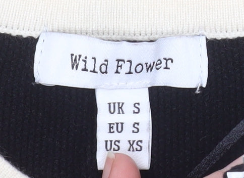 Womens UK Size S Wild Flower Black Cardigan Jumper