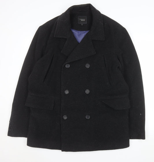 Thomas Nash Men's Black Wool Pea Coat L Classic Winter Jacket
