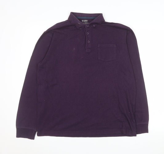 Easy Men’s Purple Long Sleeve Polo Shirt Cotton Blend L