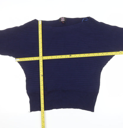 Pure Hype Women's Blue Cotton Blend Boat Neck Pullover Jumper Size L