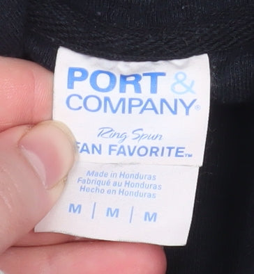 Mens UK Size M Port & Company Black Pullover Hoodie