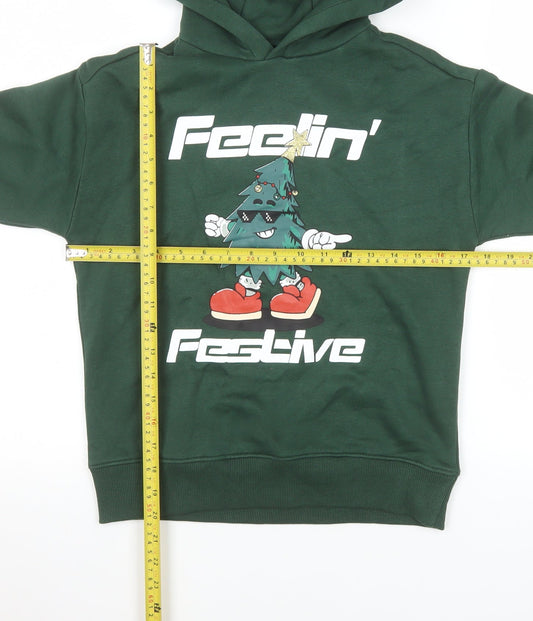F&F Boys Green Christmas 'Feelin' Festive' Pullover Hoodie 8-9 Years