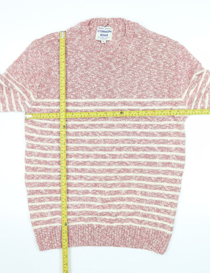 Common Sons Men's Red Striped Cotton Crew Neck Jumper Size L