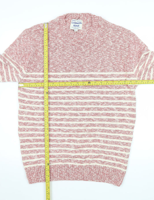 Common Sons Men's Red Striped Cotton Crew Neck Jumper Size L