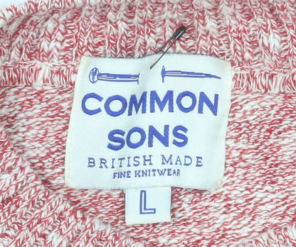 Common Sons Men's Red Striped Cotton Crew Neck Jumper Size L