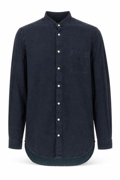 ASOS Men Blue Cotton Band Collar Long Sleeve Button-Up Shirt XL