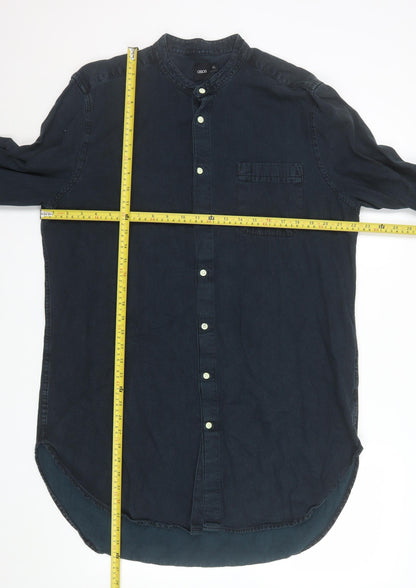 ASOS Men Blue Cotton Band Collar Long Sleeve Button-Up Shirt XL