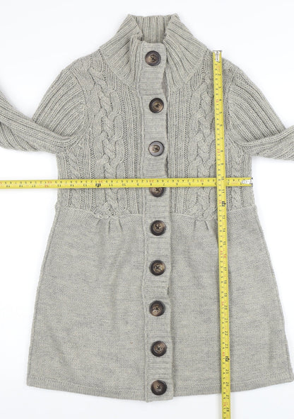Next Women’s Grey Cable Knit Long Cardigan UK 10 Wool Blend