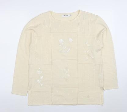 Damart Women’s Beige Embroidered Wool Blend Jumper Size 16/18