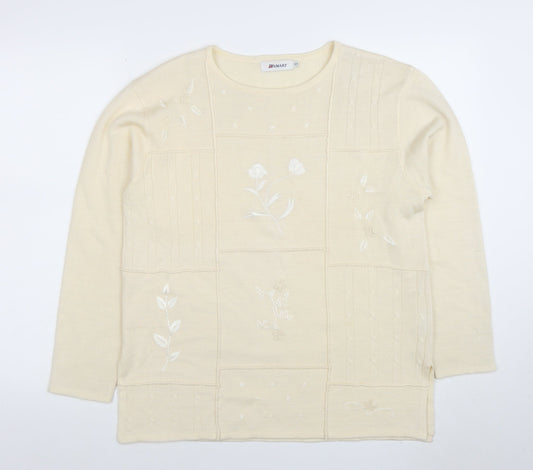 Damart Women’s Beige Embroidered Wool Blend Jumper Size 16/18