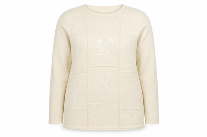 Damart Women’s Beige Embroidered Wool Blend Jumper Size 16/18