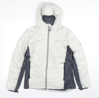 Jack Wolfskin Men's White Hooded Puffer Jacket Size M Water Resistant