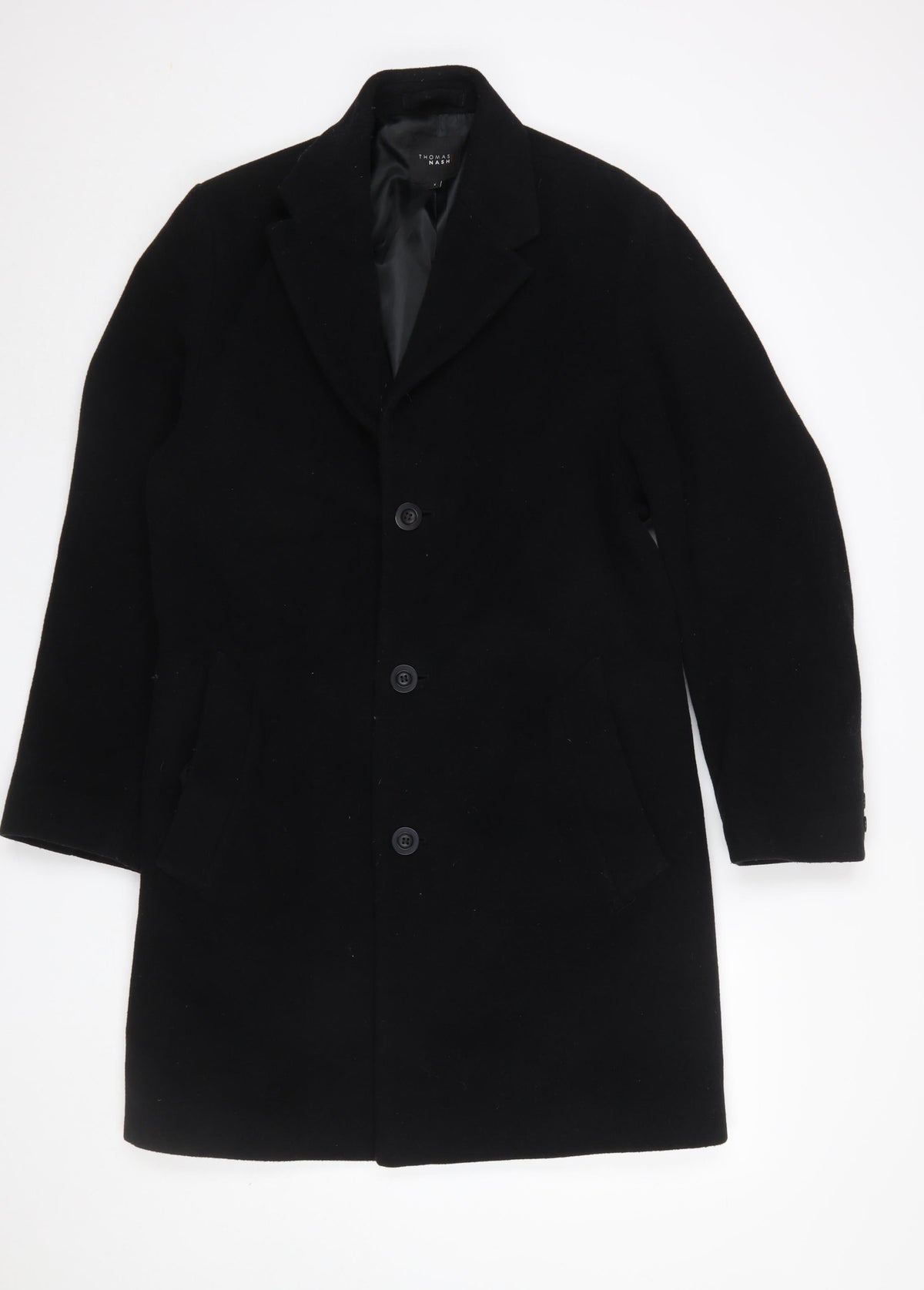 Mens UK Size S Thomas Nash Black Overcoat